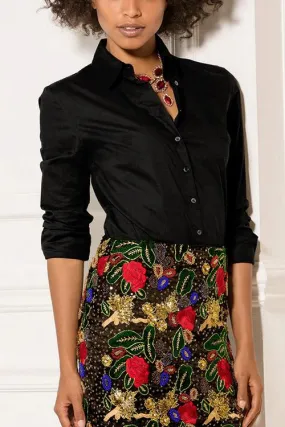 OEM ODM V-Neck Lapel Collar Long Sleeve Black Blouses