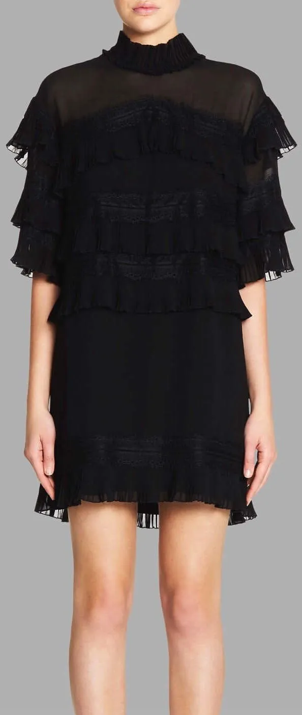 'Piana' Pleated-Ruffled Mini Dress