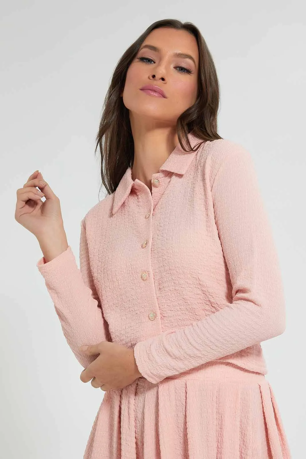 Pink Textured Blouses