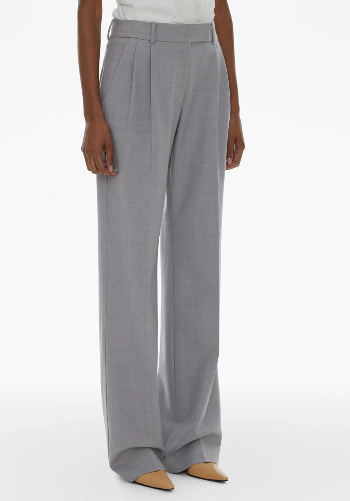 PLEAT WOOL PANT LIGHT GREY