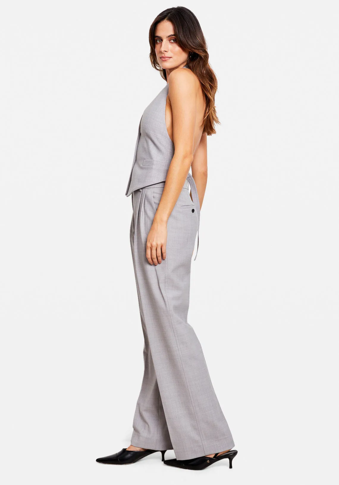 PLEAT WOOL PANT LIGHT GREY