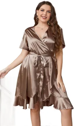 Plus Size Belted Ruffled Surplice Dress