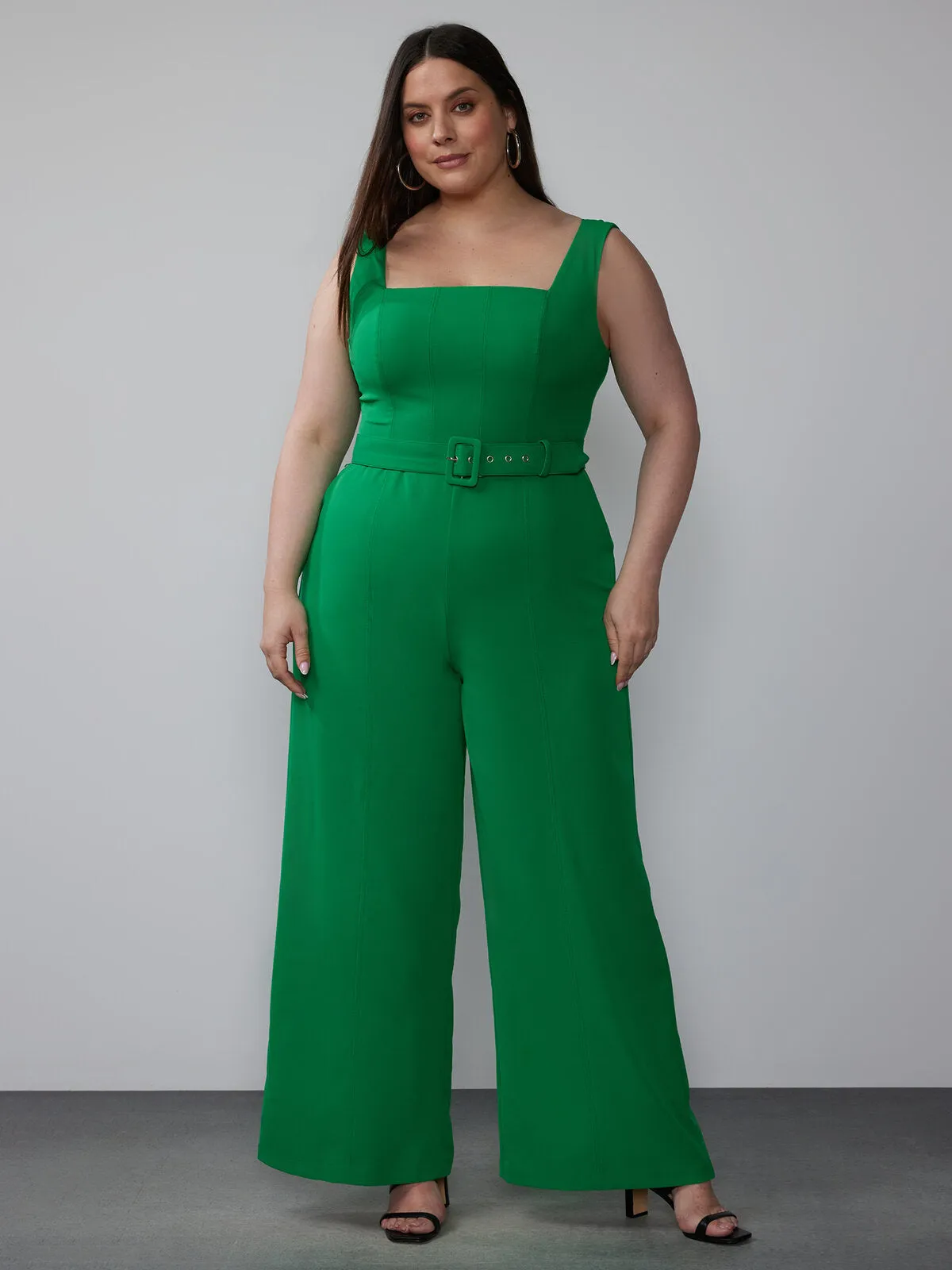 Plus Sleeveless Belted Jumpsuit