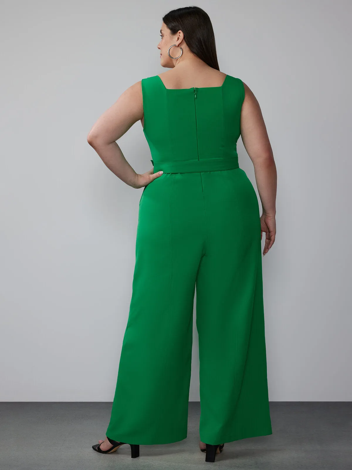 Plus Sleeveless Belted Jumpsuit