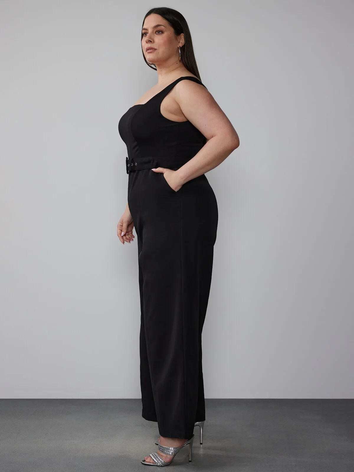 Plus Sleeveless Belted Jumpsuit