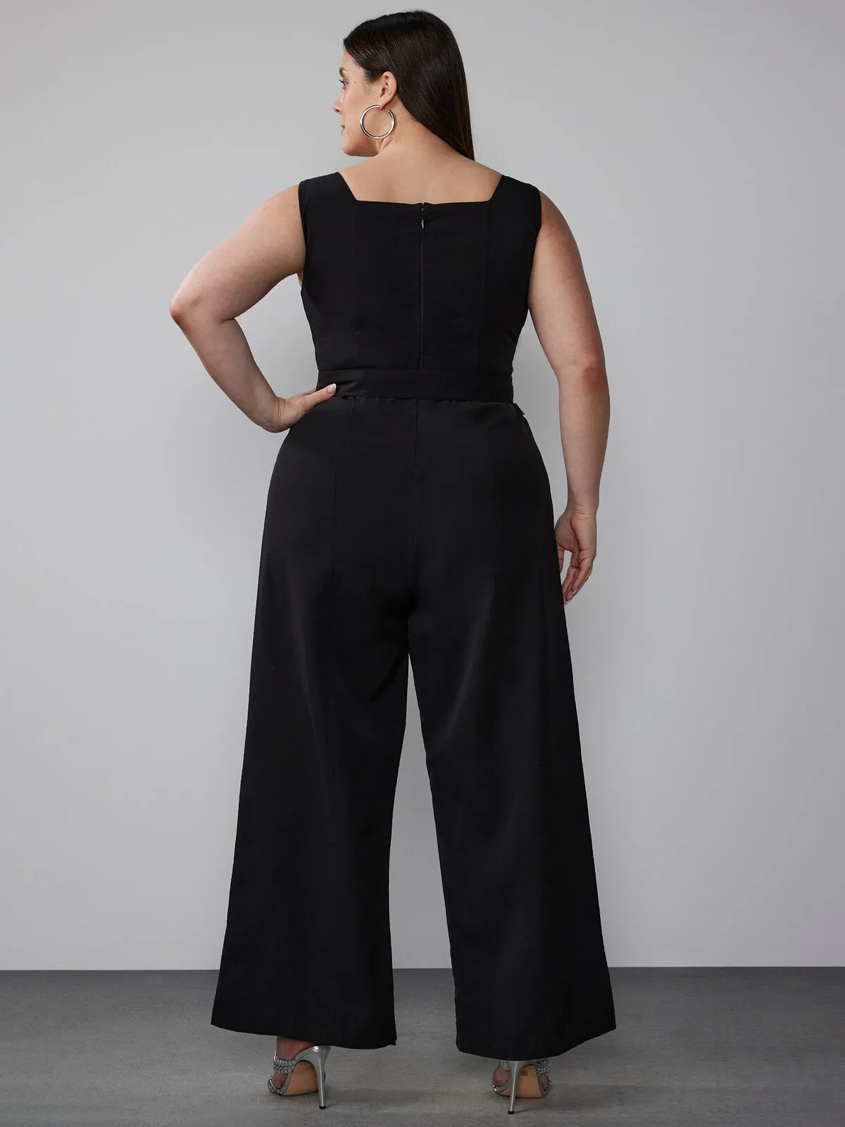 Plus Sleeveless Belted Jumpsuit