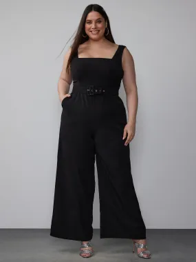 Plus Sleeveless Belted Jumpsuit