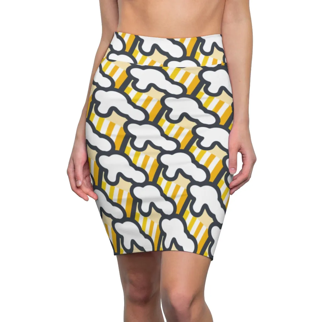 "Beer Mug Tiles" All-Over Beer Mug Pencil Skirt