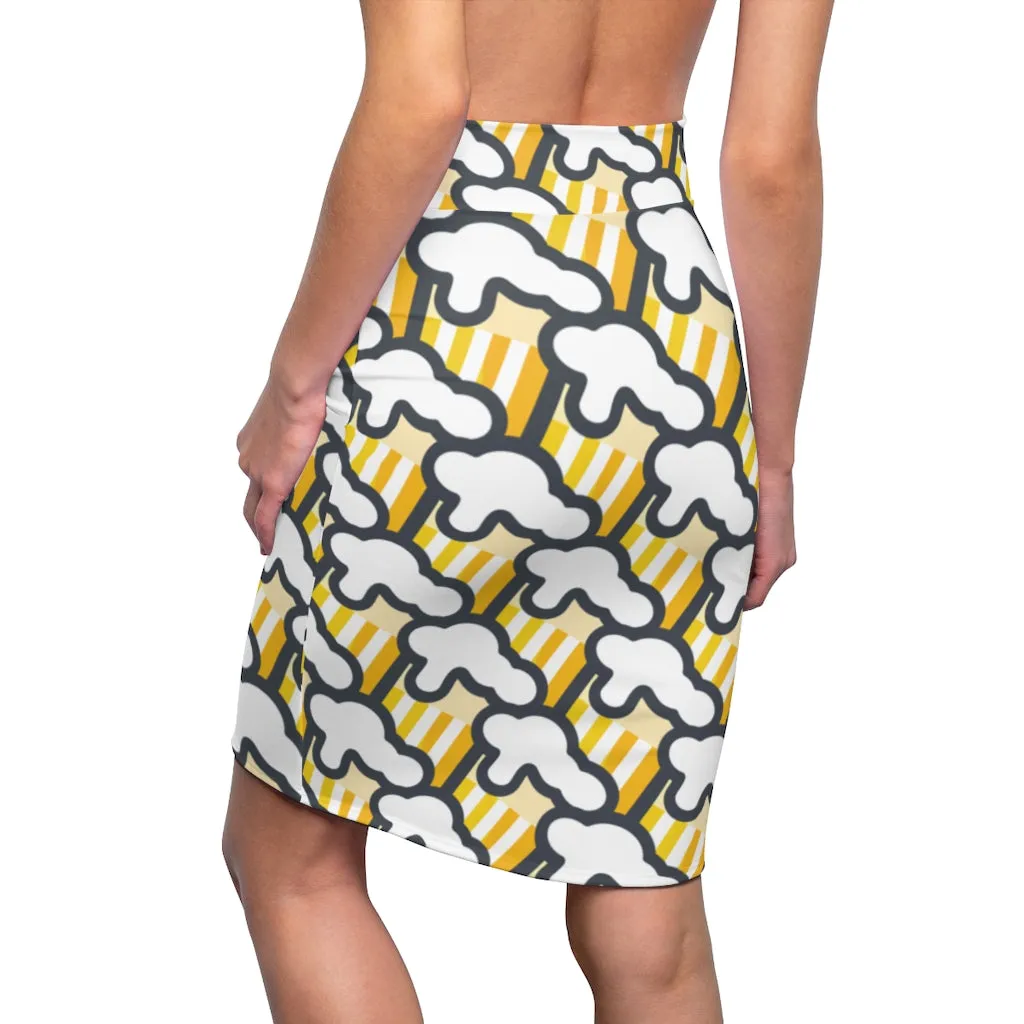 "Beer Mug Tiles" All-Over Beer Mug Pencil Skirt