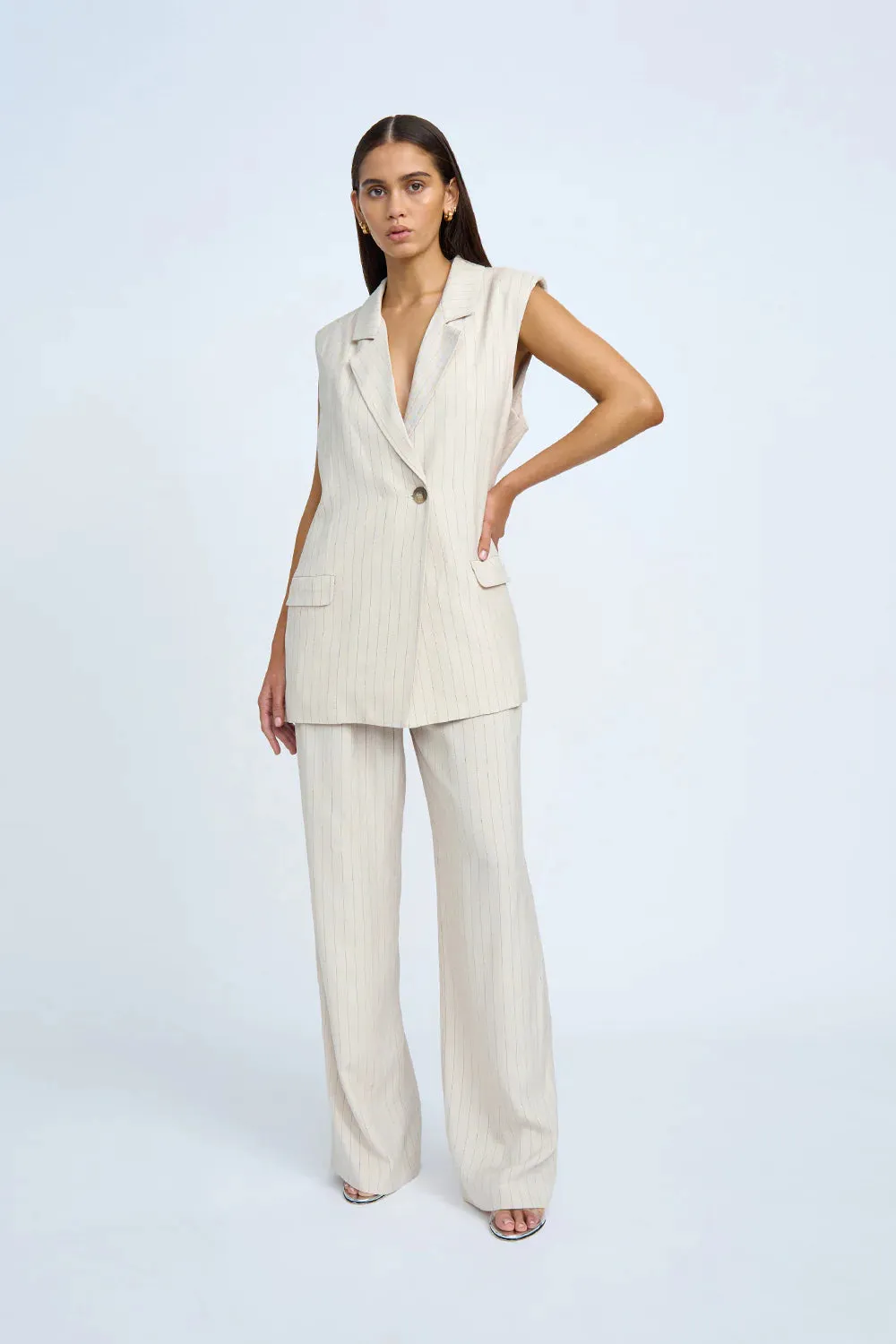 RUMI PINSTRIPE PLEAT FRONT PANT