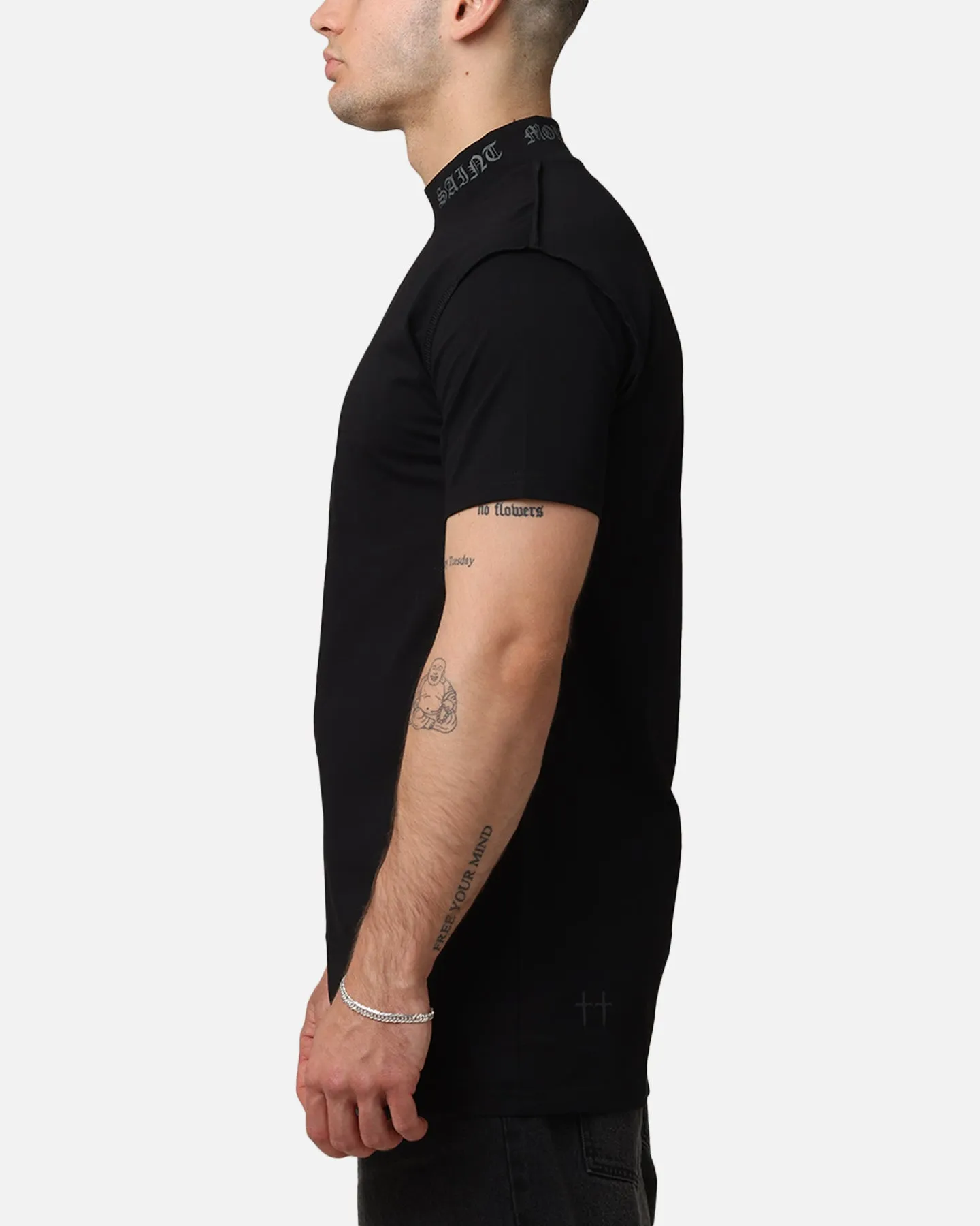 Saint Morta Old English Mock Neck T-Shirt Black/Black