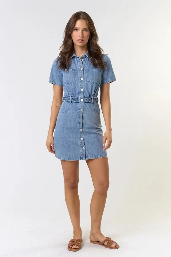 Short Sleeve Button Down Belted Mini Dress