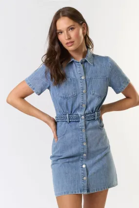 Short Sleeve Button Down Belted Mini Dress