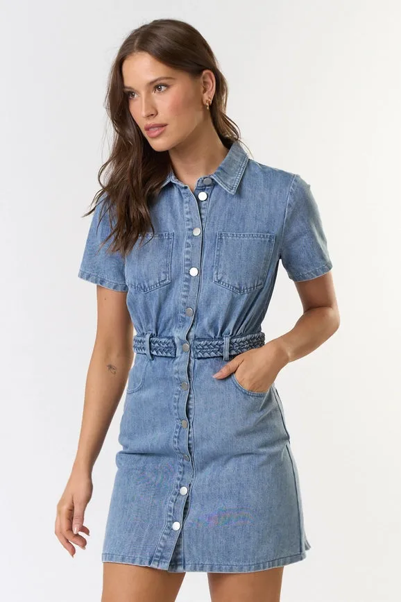 Short Sleeve Button Down Belted Mini Dress