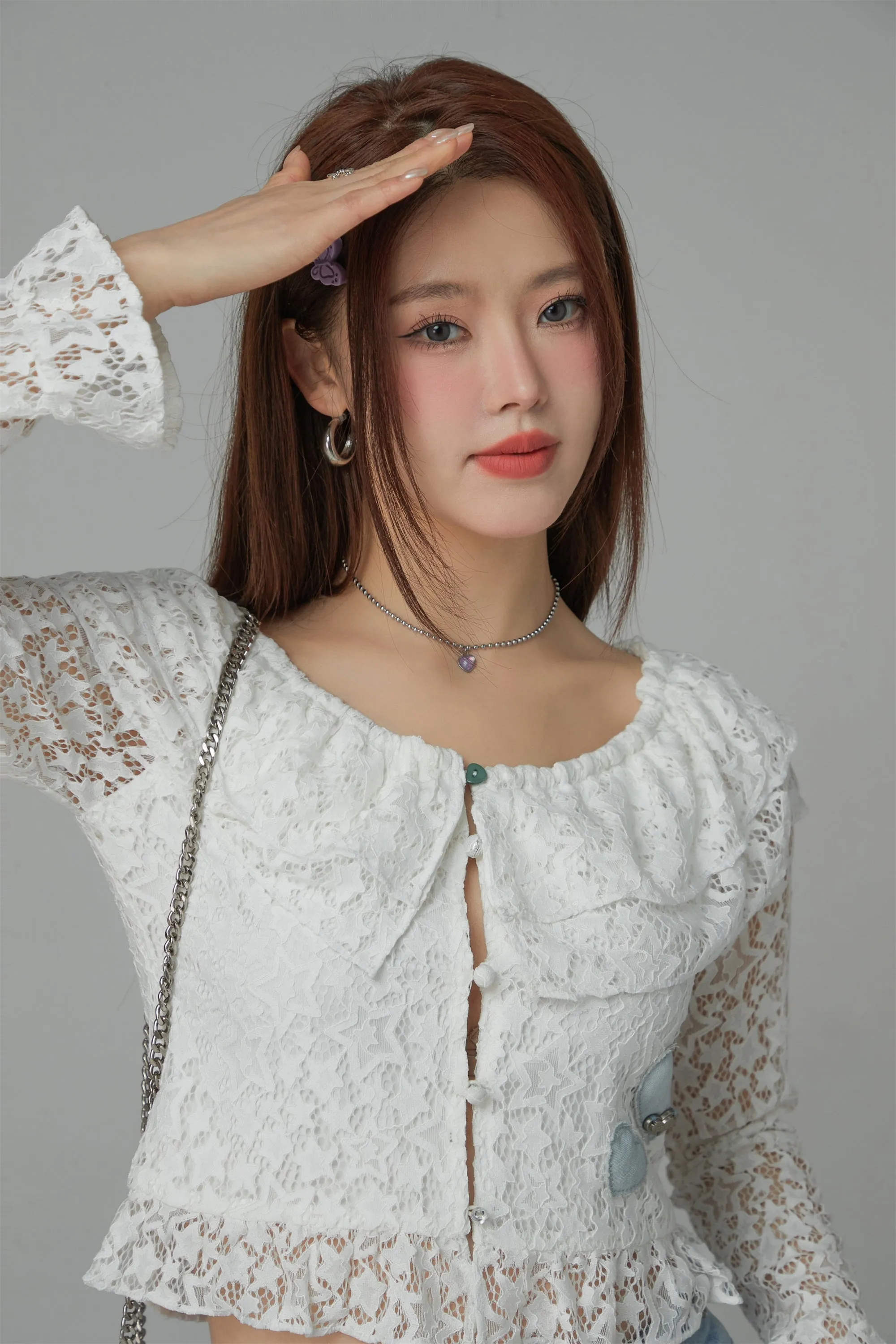 Star Lace Button Crop Blouse