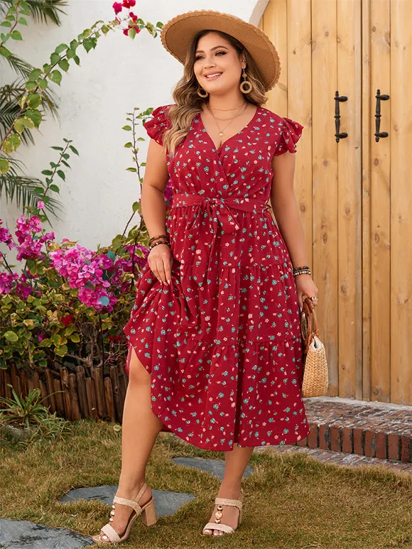 Summer Festival Curvy A-Line Belted Midi Dress