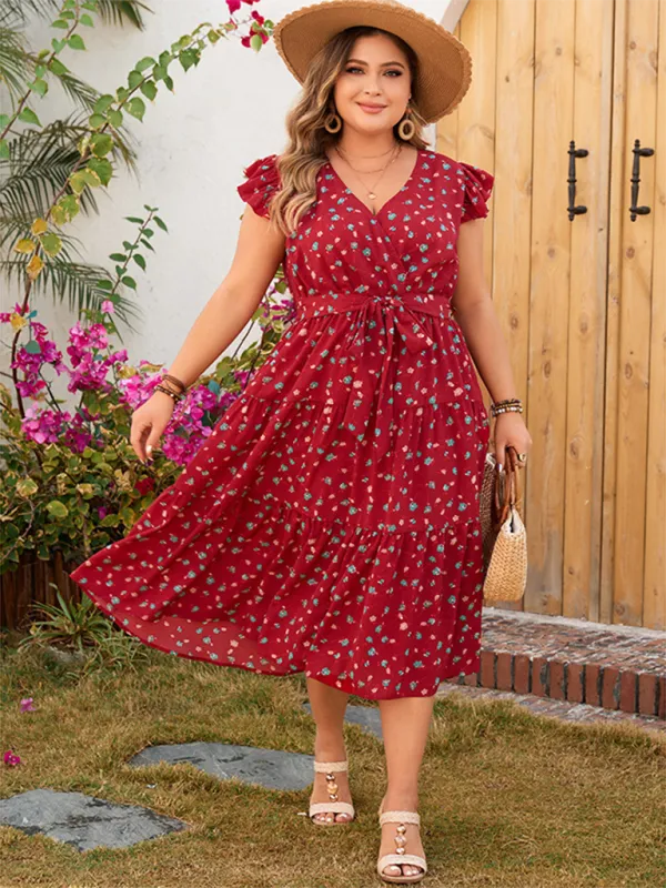 Summer Festival Curvy A-Line Belted Midi Dress