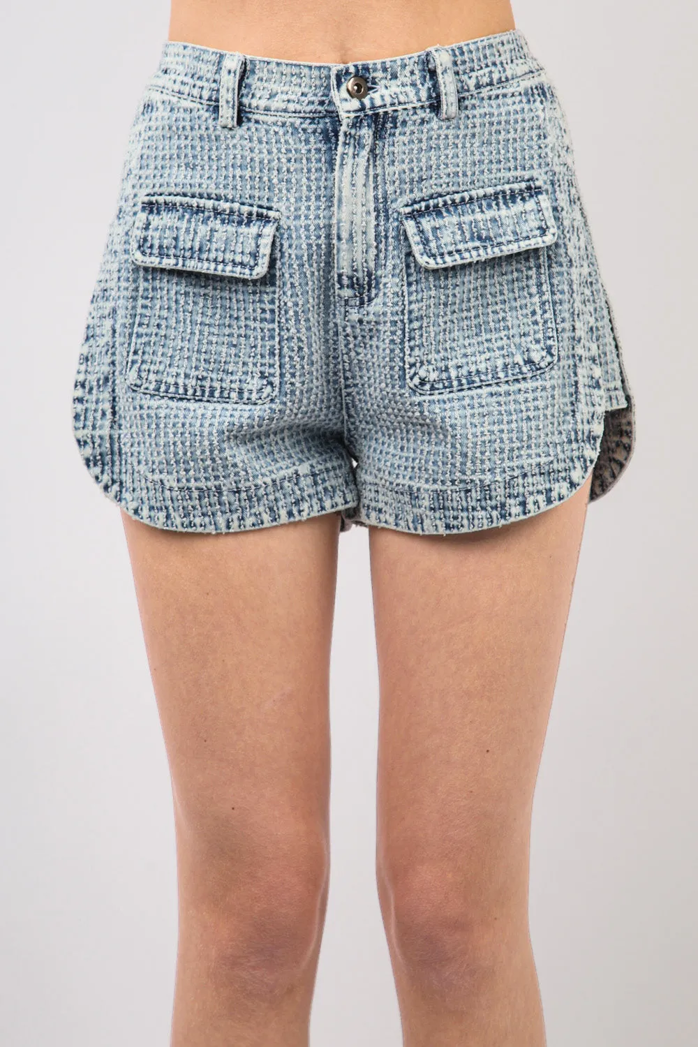 Textured Washed Denim Shorts