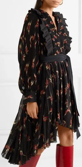 'Wesley' Ruffled Floral Print Chiffon Midi Dress