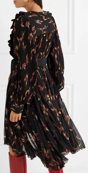 'Wesley' Ruffled Floral Print Chiffon Midi Dress