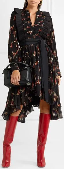 'Wesley' Ruffled Floral Print Chiffon Midi Dress