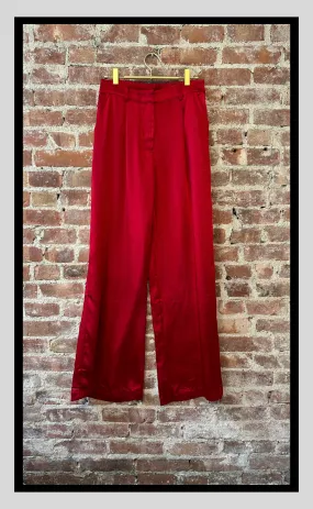 Wide-Leg Satin Pants – Red / Dark Magenta